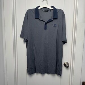 Travis Mathew Men's Gray Striped Golf Polo Shirt Blue Accent Logo Size XXL